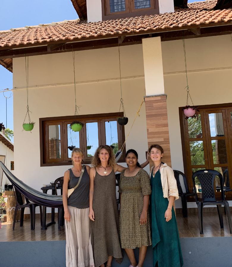 Astagiri Homestay in Chikmagalur coffee estate - guests with host Usha